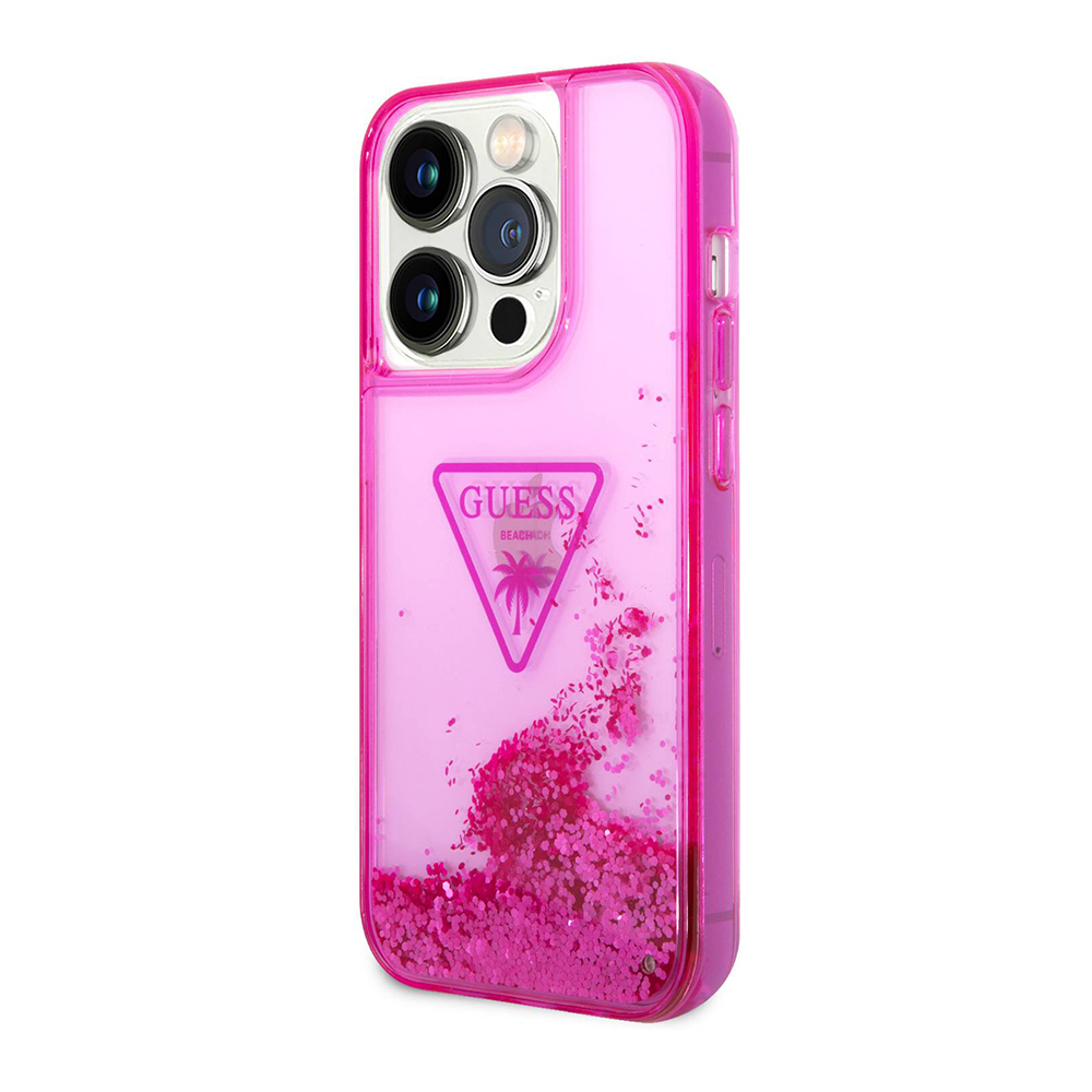 Futrola GUESS Liquid Glitter With Translucent Triangle Logo za Iphone 14 Pro pink Full ORG (GUHCP14LLFCTPF)