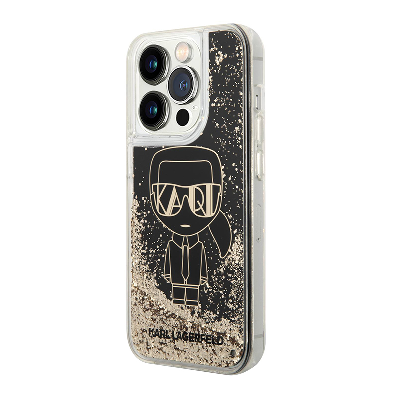 Futrola Karl Lagerfeld Liquid Glitter Case Gatsby Ikonik za Iphone 14 Pro crno-zlatna Full ORG (KLHCP14LLGGKB)