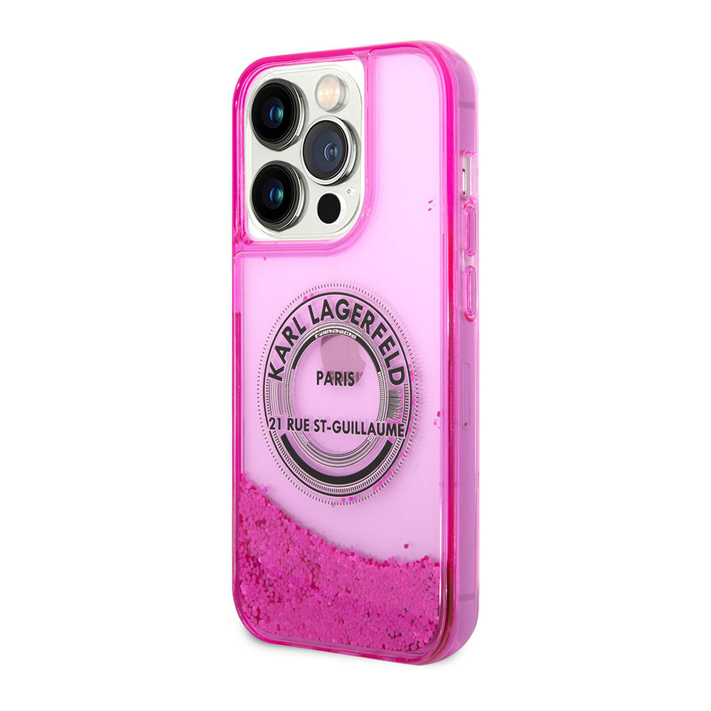 Futrola Karl lagerfeld Liquid Glitter Round Rsg Logo za Iphone 14 Pro pink Full ORG (KLHCP14LLCRSGRF)