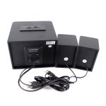 Channel: 2.1Power supply: 100V-240VOutput power: 25WSeparation: 40dBSignal-to-Noise Ratio: 80dBFrequency response: 25Hz-20KHzProduct size : 160*165*123mm (Main)70*85* 105mm (Side*2)Net weight: 1.230kgFunction: BT/AUX/USB/TF/LED