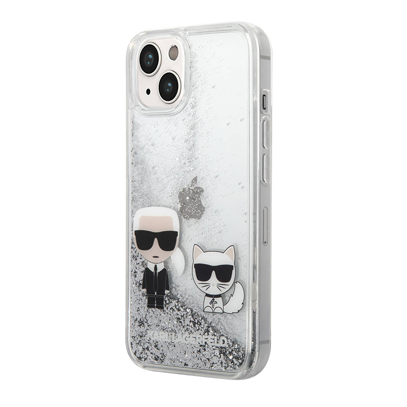 Futrola Karl Lagerfeld Liquid Glitter Case Karl And Choupette za Iphone 14 Plus srebrna Full ORG (KLHCP14MGKCS)