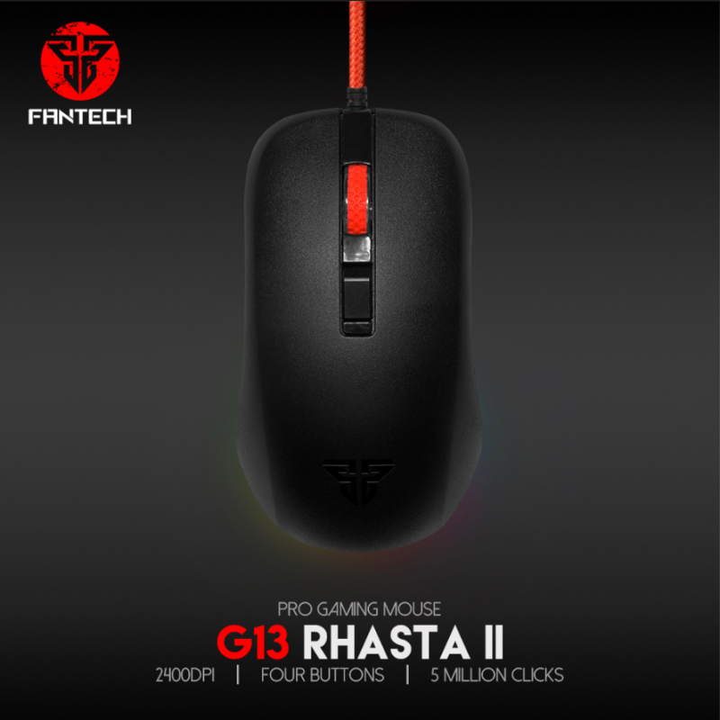 Fantech G13 RHASTA II je opticki gaming miš koji ima niz mogucnosti: • Performanse najvišeg nivoa. Opticki senzor nivoa igara sa promenljivom osetljivošcu do 2400 DPI. • Visoka udobnost. Strucno dizajniran dizajn koji nudi kompaktan i simetricno dizajniran oblik